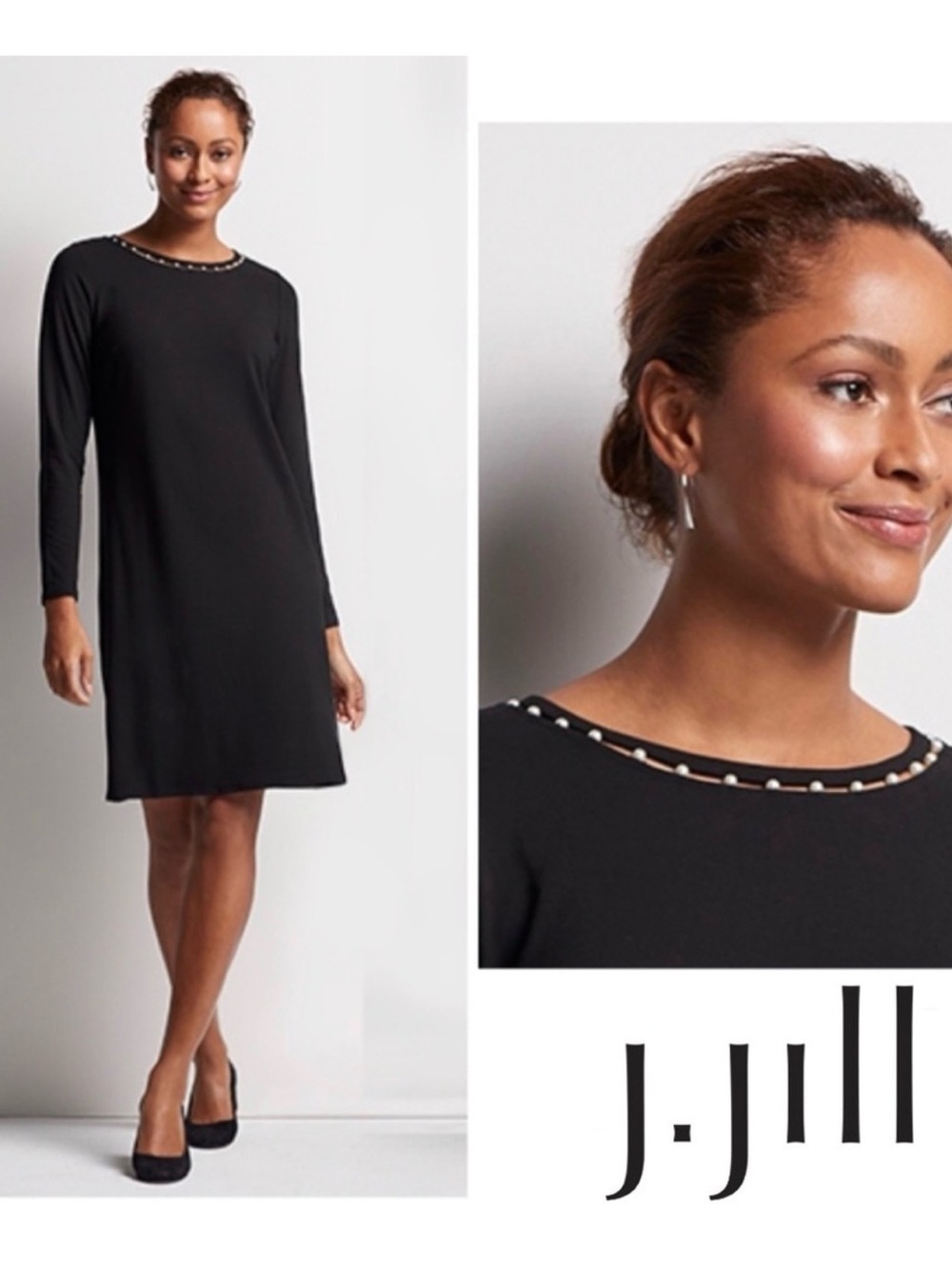 NWT J. Jill Wearever Collection Pearl Collar Dress   Stretch Black Knit MEDIUM